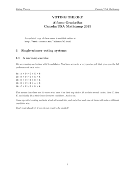 VOTING THEORY Alfonso Gracia-Saz Canada/USA Mathcamp 2015 1