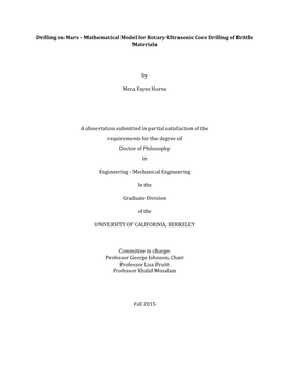 Mathematical Model for Rotary-Ultrasonic Core Drilling of Brittle Materials by Mera Fayez Horne a Dissertat