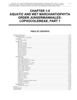 Aquatic and Wet Marchantiophyta Order Jungermanniales: Lophocoleineae, Part 1