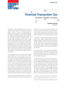 Financial Transaction Tax Sensible, Feasible, Overdue