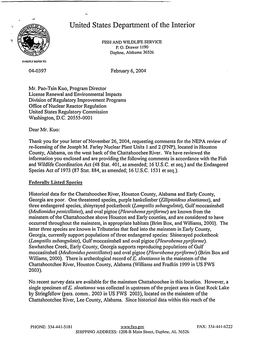 U.S. Fish and Wildlife Service Letter to NRC Providing Scoping