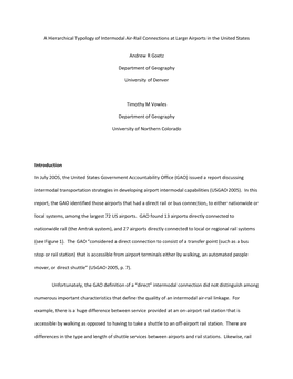 A Hierarchical Typology of Intermodal Air-Rail Connections at Large Airports in the United States