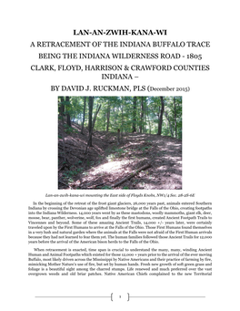 Retracement of the Indiana Buffalo Trace Being the Indiana Wilderness Road - 1805 Clark, Floyd, Harrison & Crawford Counties Indiana –