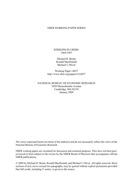 Nber Working Paper Series Sterling in Crisis: 1964-1967