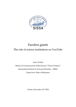 Faceless Giants the Role of Science Institutions on Youtube