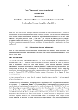 Fugace Passage De La Démocratie Au Burundi