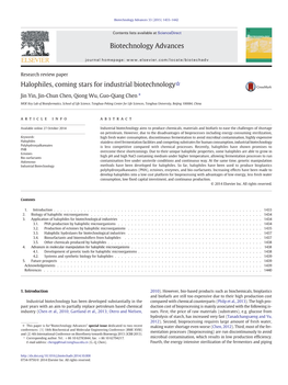 Halophiles, Coming Stars for Industrial Biotechnology☆