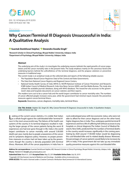 Why Cancer/Terminal Ill Diagnosis Unsuccessful in India: a Qualitative Analysis