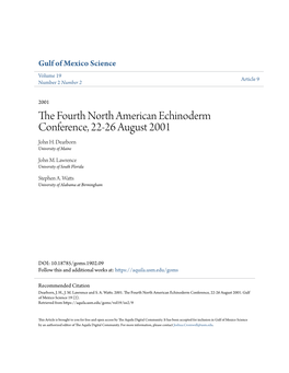 The Fourth North American Echinoderm Conference, 22-26 August 2001