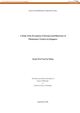 A Study of the Perceptions of Interpersonal Behaviour of Mathematics Teachers in Singapore