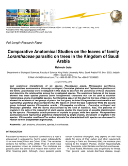 Comparative Anatomical Studies on the Leaves of Family Loranthaceae Parasitic on Trees in the Kingdom of Saudi Arabia