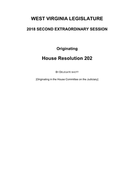 WEST VIRGINIA LEGISLATURE House Resolution