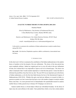 Analytic Number Theory in India During 2001-2010