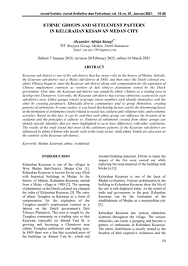 Ethnic Groups and Settlement Pattern in Kelurahan Kesawan Medan City