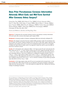 Does Prior Percutaneous Coronary Intervention Adversely Affect Early and Mid-Term Survival After Coronary Artery Surgery?