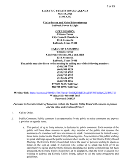 ELECTRIC UTILITY BOARD AGENDA May 18, 2021 11:00 A.M. Via In