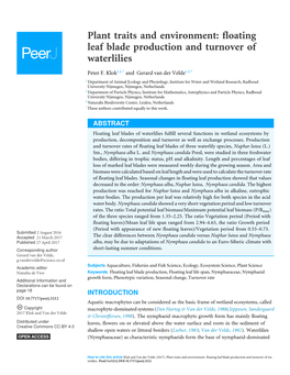 Floating Leaf Blade Production and Turnover of Waterlilies