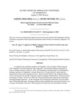 IN the COURT of APPEALS of TENNESSEE at NASHVILLE August 5, 2003 Session