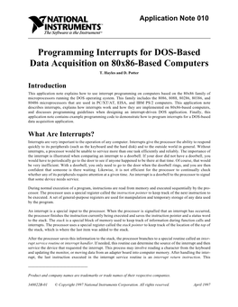 Programming Interrupts for DOS-Based Data Acquisition on 80X86-Based Computers T