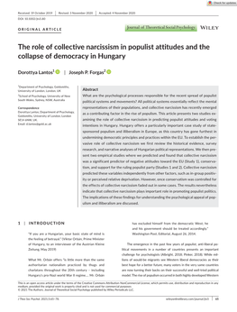 The Role of Collective Narcissism in Populist Attitudes and the Collapse of Democracy in Hungary