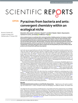 Pyrazines from Bacteria and Ants: Convergent Chemistry Within an Ecological Niche Received: 9 October 2017 Eduardo A