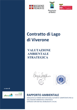 Contratto Di Lago Di Viverone VALUTAZIONE AMBIENTALE STRATEGICA – Rapporto Ambientale SOMMARIO