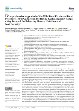 A Comprehensive Appraisal of the Wild Food Plants and Food System of Tribal Cultures in the Hindu Kush Mountain Range