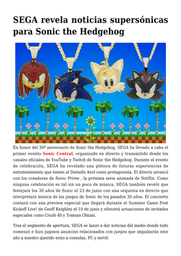 SEGA Revela Noticias Supersónicas Para Sonic the Hedgehog