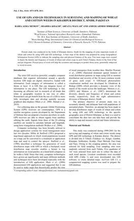 Use of Gps and Gis Technology in Surveying and Mapping of Wheat and Cotton Weeds in Khairpur District, Sindh, Pakistan