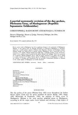 A Partial Systematic Revision of the Day Geckos, Phelsuma Gray, Of