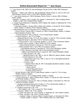 Outline Descendant Report for __ Jean Guyon