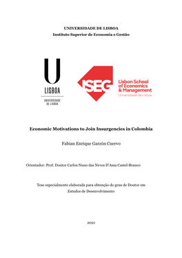 Economic Motivations to Join Insurgencies in Colombia Fabian