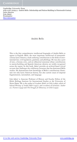 Andrés Bello: Scholarship and Nation-Building in Nineteenth-Century Latin America Iván Jaksić Frontmatter More Information