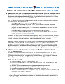 Depaul Athletic Department COVID-19 Guidelines FAQ