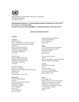 Global Implementation Programme for the SEEA” New York, 17 to 19 June 2013 United Nations Secretariat Building – Conference Room S-2726 and S-2727