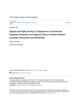 Epigeal and Flight Activity of Coleoptera in a Commercial Raspberry Plantation and Adjacent Sites in Southern Quebec (Canada): Introduction and Nitidulidae
