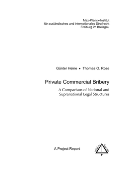 Private Commercial Bribery a Comparison of National and Supranational Legal Structures