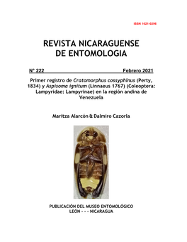 Y Aspisoma Ignitum (Linnaeus 1767) (Coleoptera: Lampyridae: Lampyrinae) En La Región Andina De Venezuela