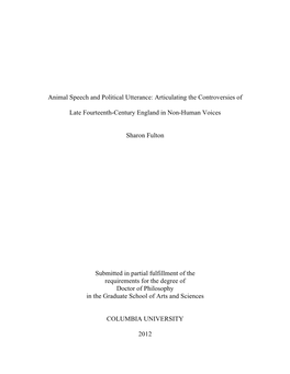 Animal Speech and Political Utterance: Articulating the Controversies Of