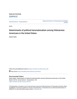 Determinants of Political Transnationalism Among Vietnamese Americans in the United States
