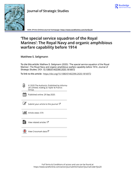 The Royal Navy and Organic Amphibious Warfare Capability Before 1914