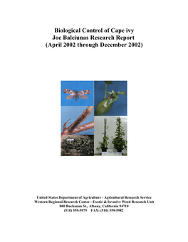 Biological Control of Cape Ivy Joe Balciunas Research Report (April 2002 Through December 2002)