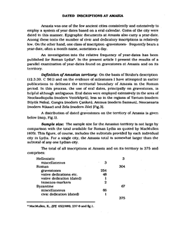 DATED INSCRIPTIONS at AMASIA Amasia Was One of the Few Ancient