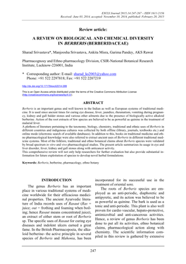 A Review on Biological and Chemical Diversity in Berberis (Berberidaceae)