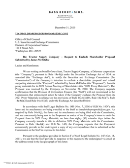 Tractor Supply Company – Request to Exclude Shareholder Proposal Submitted by James Mcritchie