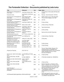 The Fontenelle Collection - Documents Published by Leitz-Leica
