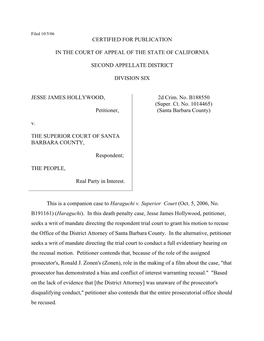 Certified for Publication in the Court of Appeal of the State of California Second Appellate District Division Six Jesse James H