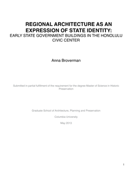 Regional Architecture As an Expression of State Identity: Early State Government Buildings in the Honolulu Civic Center