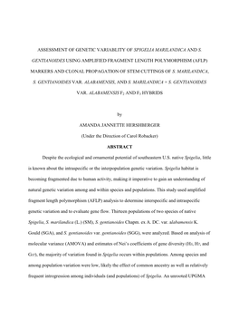 Assessment of Genetic Variablity of Spigelia Marilandica and S