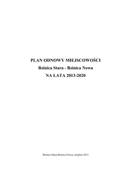 PLAN ODNOWY MIEJSCOWOŚCI Bzinica Stara - Bzinica Nowa NA LATA 2013-2020